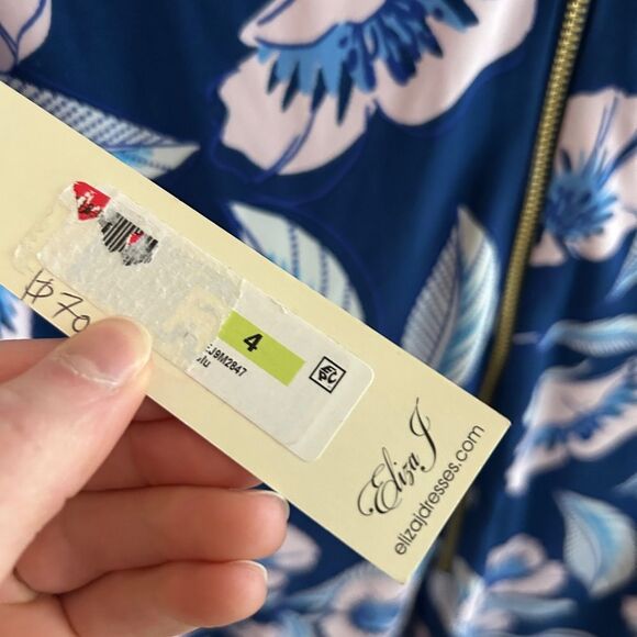 Eliza J Blue Sheath Dress Multi Color Pattern Size 4 - Picture 6 of 7